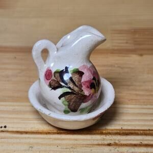 Vintage Porcelain Floral Print Miniature Pitcher and Bowl Basin